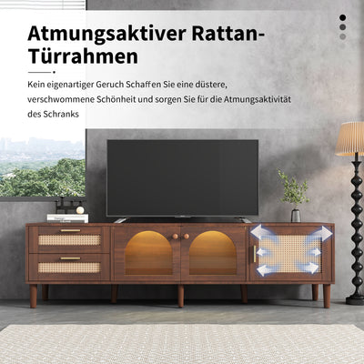 Meuble TV Marron de 180 cm avec Tiroirs en Rotin, TURKAN