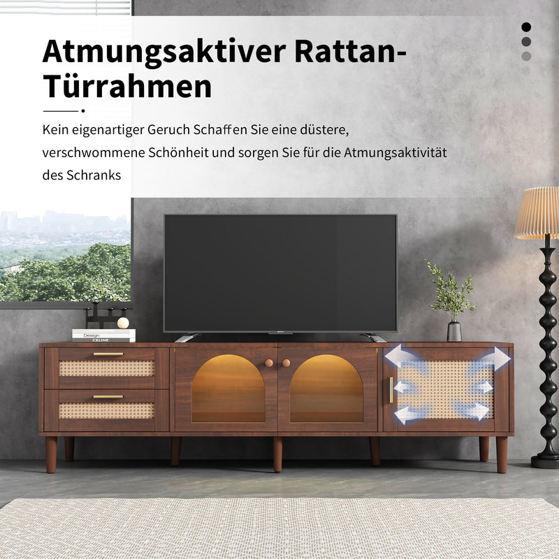 Meuble TV Marron de 180 cm avec Tiroirs en Rotin, TURKAN