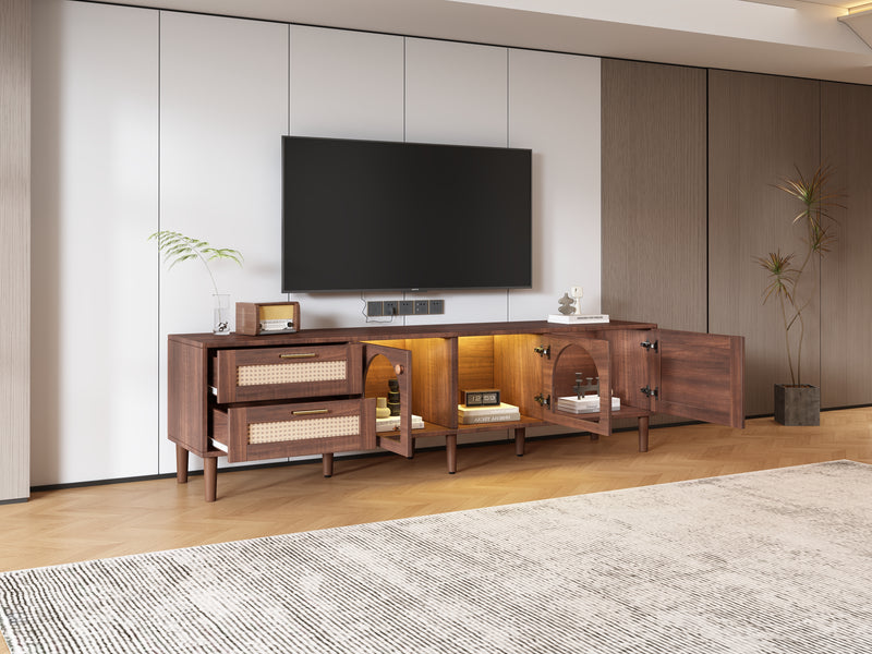 Meuble TV Marron de 180 cm avec Tiroirs en Rotin, TURKAN