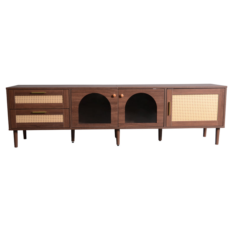 Meuble TV Marron de 180 cm avec Tiroirs en Rotin, TURKAN
