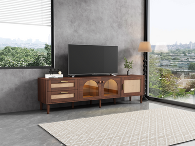 Meuble TV Marron de 180 cm avec Tiroirs en Rotin, TURKAN