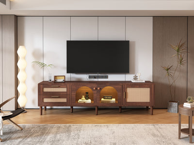 Meuble TV Marron de 180 cm avec Tiroirs en Rotin, TURKAN