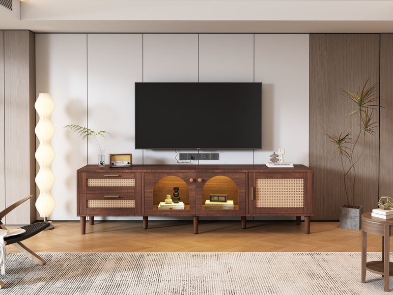 Meuble TV Marron de 180 cm avec Tiroirs en Rotin, TURKAN