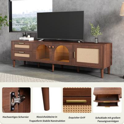 Meuble TV Marron de 180 cm avec Tiroirs en Rotin, TURKAN