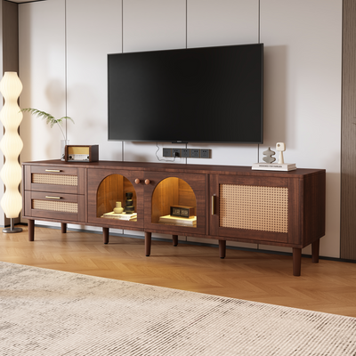 Meuble TV Marron de 180 cm avec Tiroirs en Rotin, TURKAN