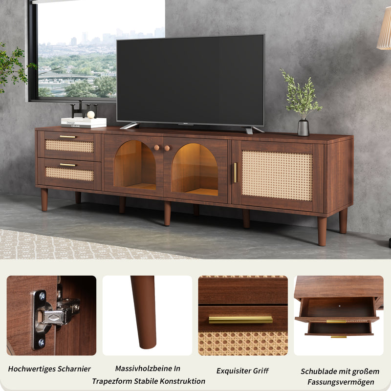 Meuble TV Marron de 180 cm avec Tiroirs en Rotin, TURKAN