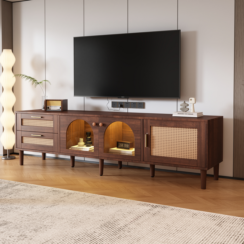Meuble TV Marron de 180 cm avec Tiroirs en Rotin, TURKAN