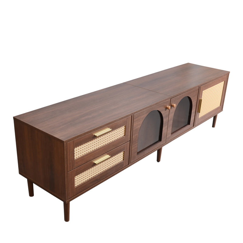 Meuble TV Marron de 180 cm avec Tiroirs en Rotin, TURKAN