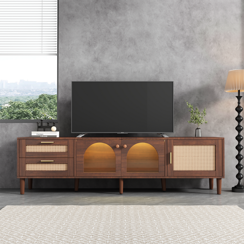 Meuble TV Marron de 180 cm avec Tiroirs en Rotin, TURKAN