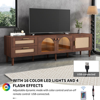 Meuble TV Marron de 180 cm avec Tiroirs en Rotin, TURKAN