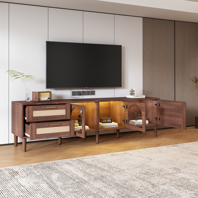 Meuble TV Marron de 180 cm avec Tiroirs en Rotin, TURKAN