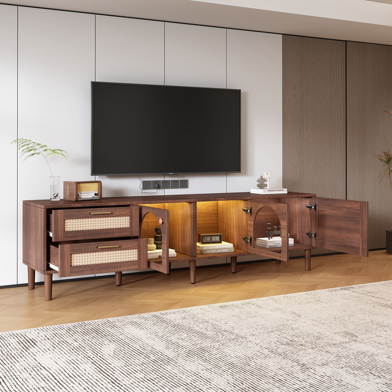 Meuble TV Marron de 180 cm avec Tiroirs en Rotin, TURKAN