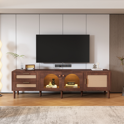 Meuble TV Marron de 180 cm avec Tiroirs en Rotin, TURKAN