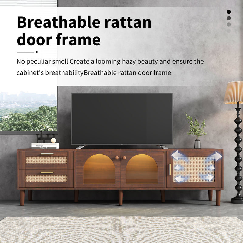 Meuble TV Marron de 180 cm avec Tiroirs en Rotin, TURKAN