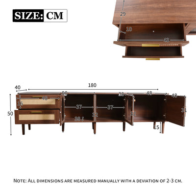 Meuble TV Marron de 180 cm avec Tiroirs en Rotin, TURKAN
