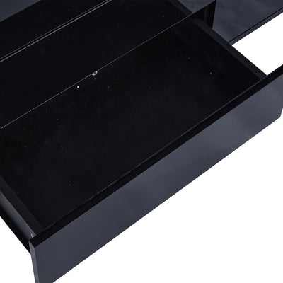Buffet Noir Laqué Brillant avec 6 Tiroirs, Plateau en Verre Trempé et Éclairage LED Multicolore UDHIENS