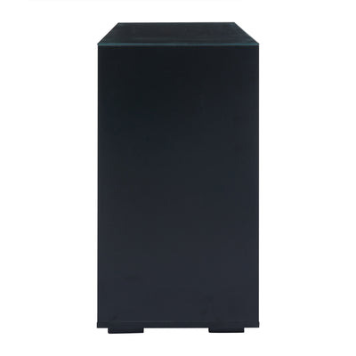 Buffet Noir Laqué Brillant avec 6 Tiroirs, Plateau en Verre Trempé et Éclairage LED Multicolore UDHIENS