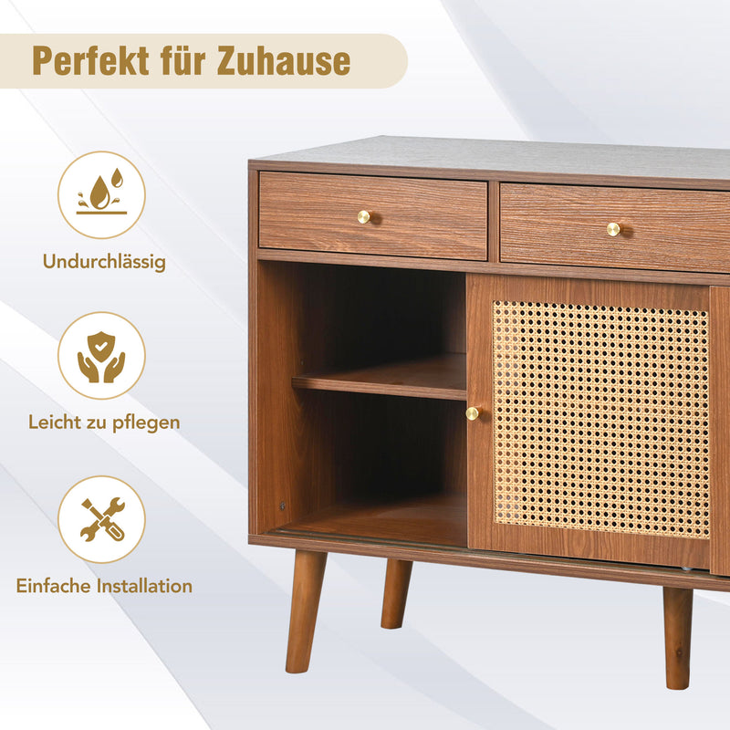 Commode Buffet Moderne Noyer avec 3 Tiroirs et 3 Portes Coulissantes UGELL
