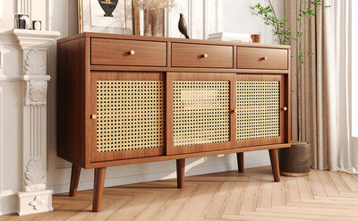 Commode Buffet Moderne Noyer avec 3 Tiroirs et 3 Portes Coulissantes UGELL