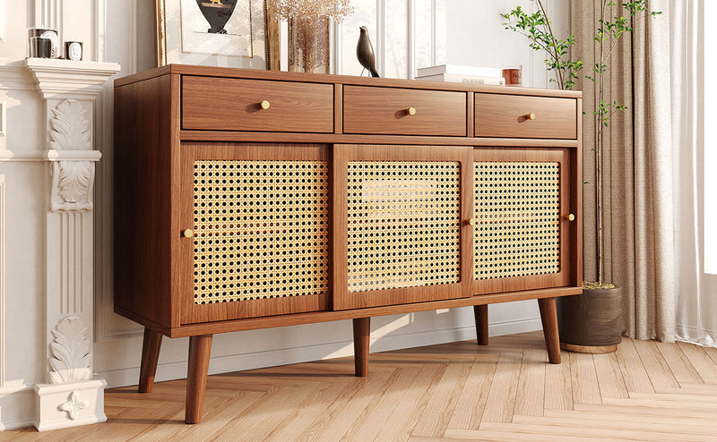 Commode Buffet Moderne Noyer avec 3 Tiroirs et 3 Portes Coulissantes UGELL