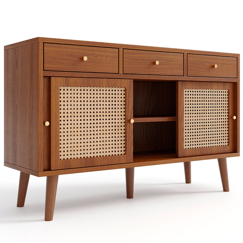 Commode Buffet Moderne Noyer avec 3 Tiroirs et 3 Portes Coulissantes UGELL