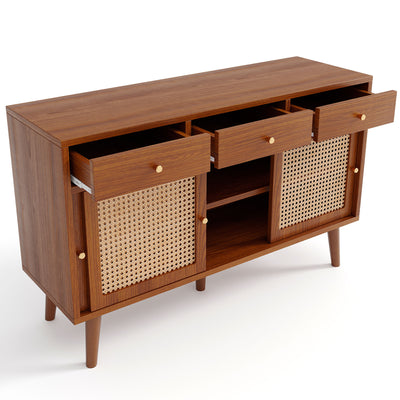 Commode Buffet Moderne Noyer avec 3 Tiroirs et 3 Portes Coulissantes UGELL