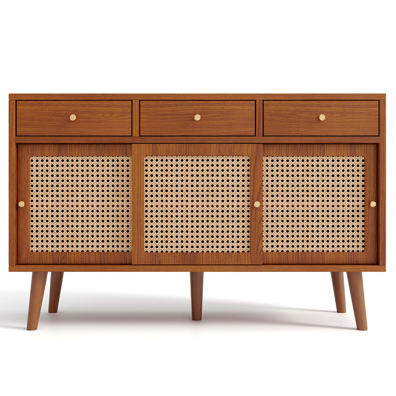 Commode Buffet Moderne Noyer avec 3 Tiroirs et 3 Portes Coulissantes UGELL