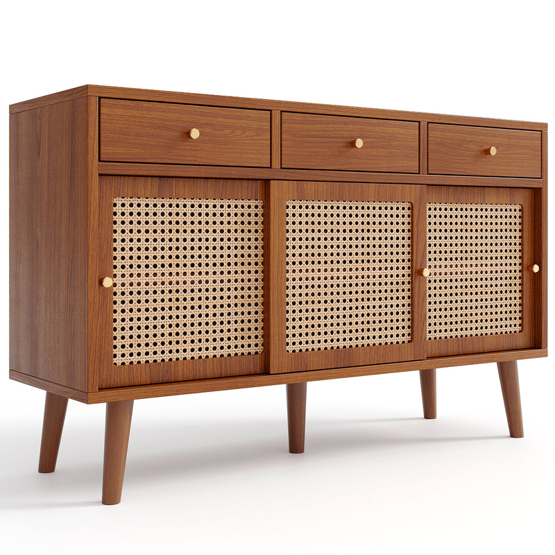 Commode Buffet Moderne Noyer avec 3 Tiroirs et 3 Portes Coulissantes UGELL