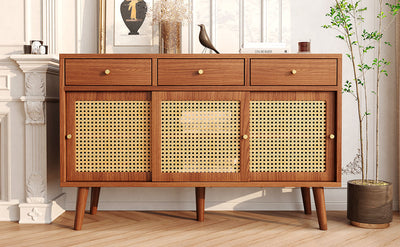 Commode Buffet Moderne Noyer avec 3 Tiroirs et 3 Portes Coulissantes UGELL