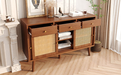 Commode Buffet Moderne Noyer avec 3 Tiroirs et 3 Portes Coulissantes UGELL