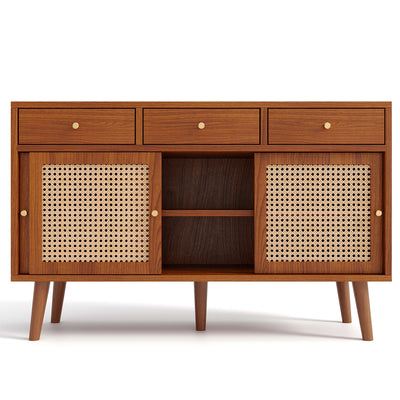 Commode Buffet Moderne Noyer avec 3 Tiroirs et 3 Portes Coulissantes UGELL