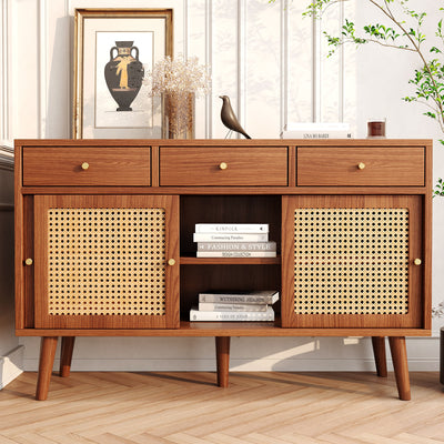Commode Buffet Moderne Noyer avec 3 Tiroirs et 3 Portes Coulissantes UGELL