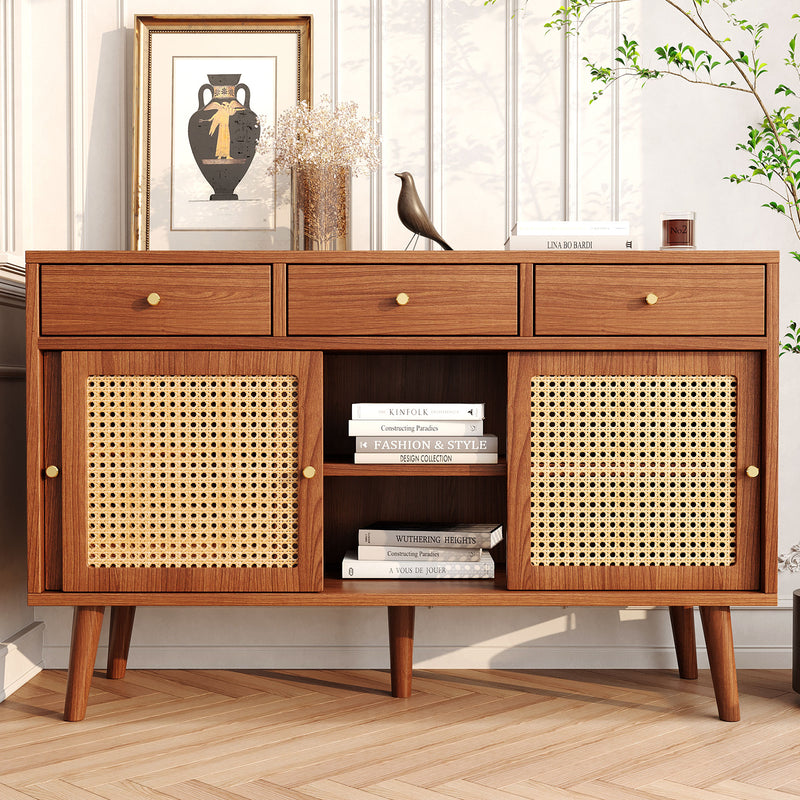 Commode Buffet Moderne Noyer avec 3 Tiroirs et 3 Portes Coulissantes UGELL