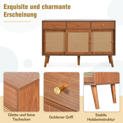 Commode Buffet Moderne Noyer avec 3 Tiroirs et 3 Portes Coulissantes UGELL