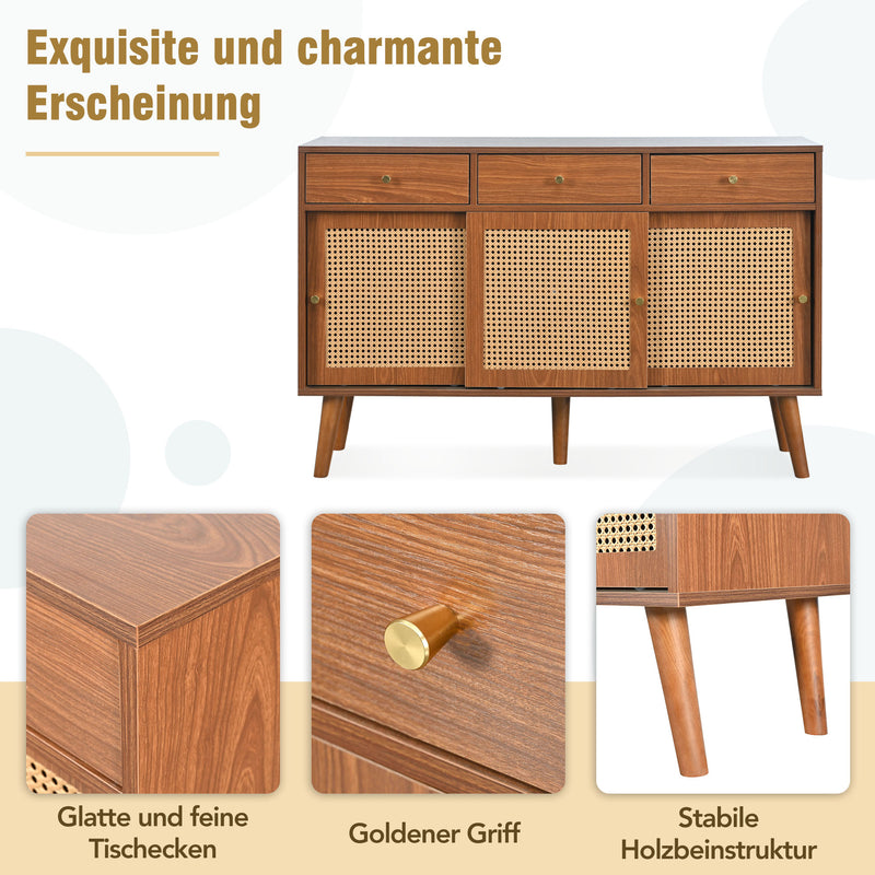 Commode Buffet Moderne Noyer avec 3 Tiroirs et 3 Portes Coulissantes UGELL