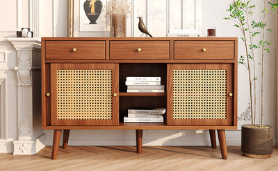 Commode Buffet Moderne Noyer avec 3 Tiroirs et 3 Portes Coulissantes UGELL