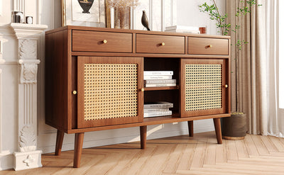 Commode Buffet Moderne Noyer avec 3 Tiroirs et 3 Portes Coulissantes UGELL