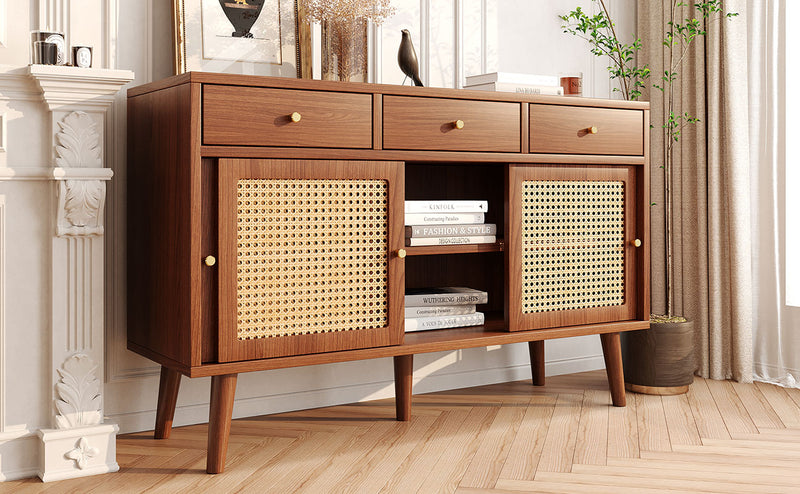 Commode Buffet Moderne Noyer avec 3 Tiroirs et 3 Portes Coulissantes UGELL