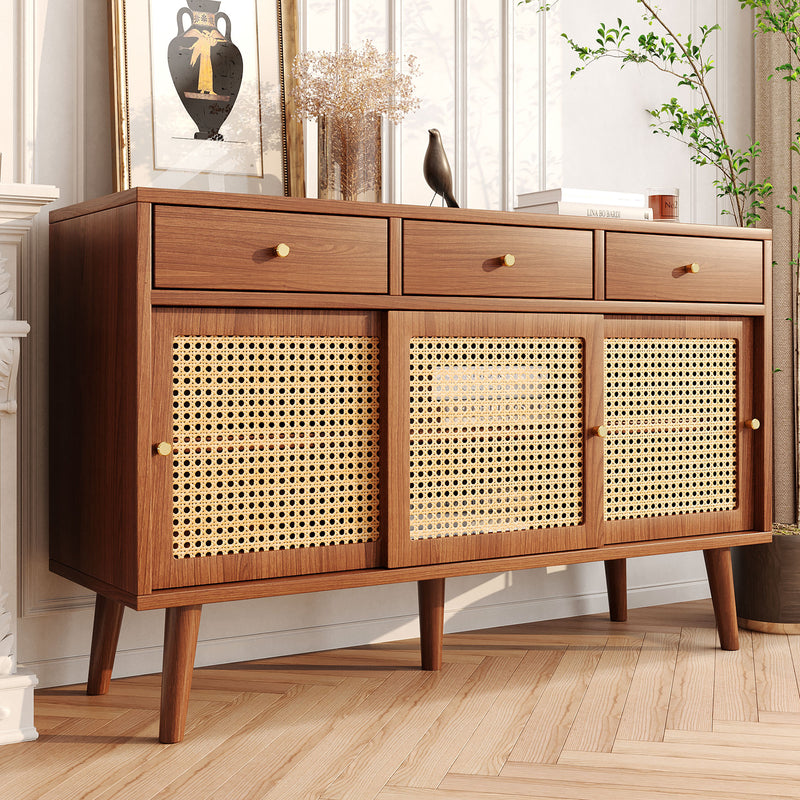 Commode Buffet Moderne Noyer avec 3 Tiroirs et 3 Portes Coulissantes UGELL