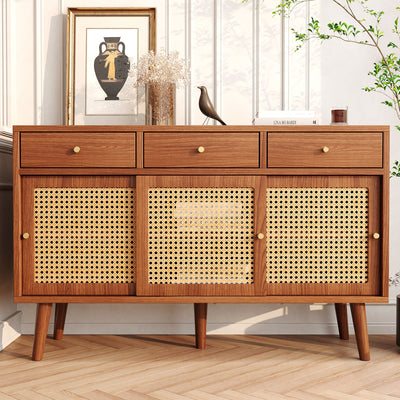 Commode Buffet Moderne Noyer avec 3 Tiroirs et 3 Portes Coulissantes UGELL