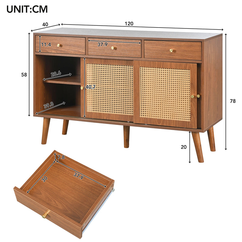 Commode Buffet Moderne Noyer avec 3 Tiroirs et 3 Portes Coulissantes UGELL
