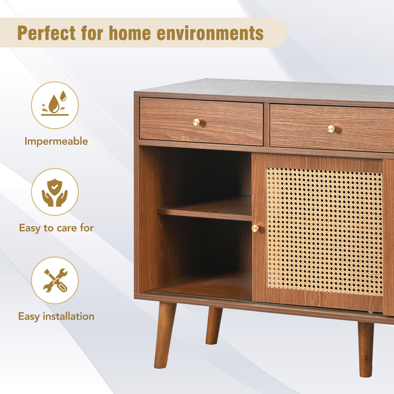 Commode Buffet Moderne Noyer avec 3 Tiroirs et 3 Portes Coulissantes UGELL