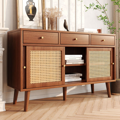 Commode Buffet Moderne Noyer avec 3 Tiroirs et 3 Portes Coulissantes UGELL