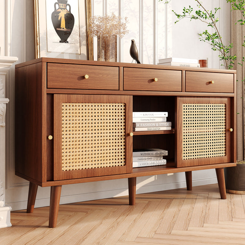 Commode Buffet Moderne Noyer avec 3 Tiroirs et 3 Portes Coulissantes UGELL
