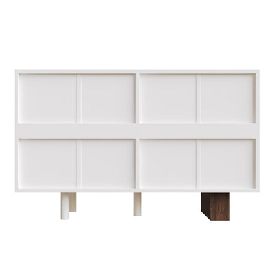 Buffet Blanc Design Géométrique avec 6 Tiroirs Push-Open et Finition Noyer UMPHU