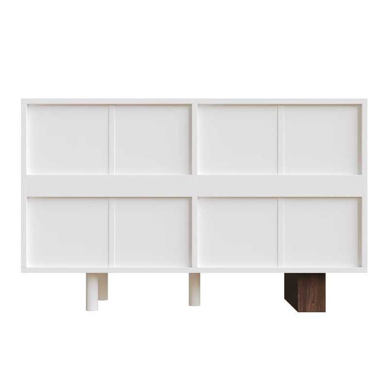 Buffet Blanc Design Géométrique avec 6 Tiroirs Push-Open et Finition Noyer UMPHU