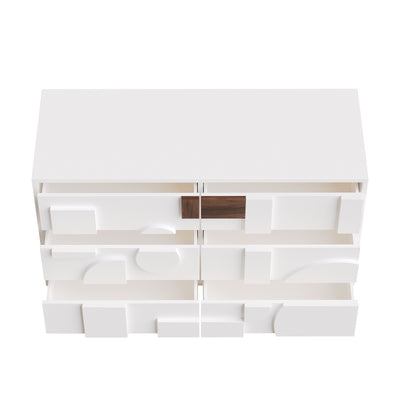 Buffet Blanc Design Géométrique avec 6 Tiroirs Push-Open et Finition Noyer UMPHU