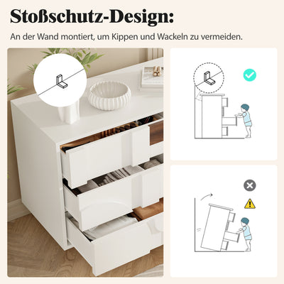 Buffet Blanc Design Géométrique avec 6 Tiroirs Push-Open et Finition Noyer UMPHU