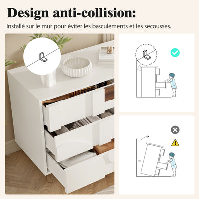 Buffet Blanc Design Géométrique avec 6 Tiroirs Push-Open et Finition Noyer UMPHU