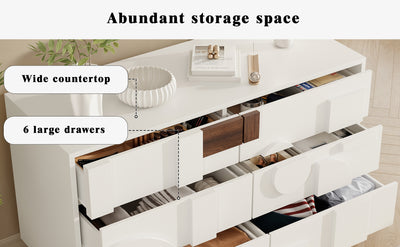 Buffet Blanc Design Géométrique avec 6 Tiroirs Push-Open et Finition Noyer UMPHU